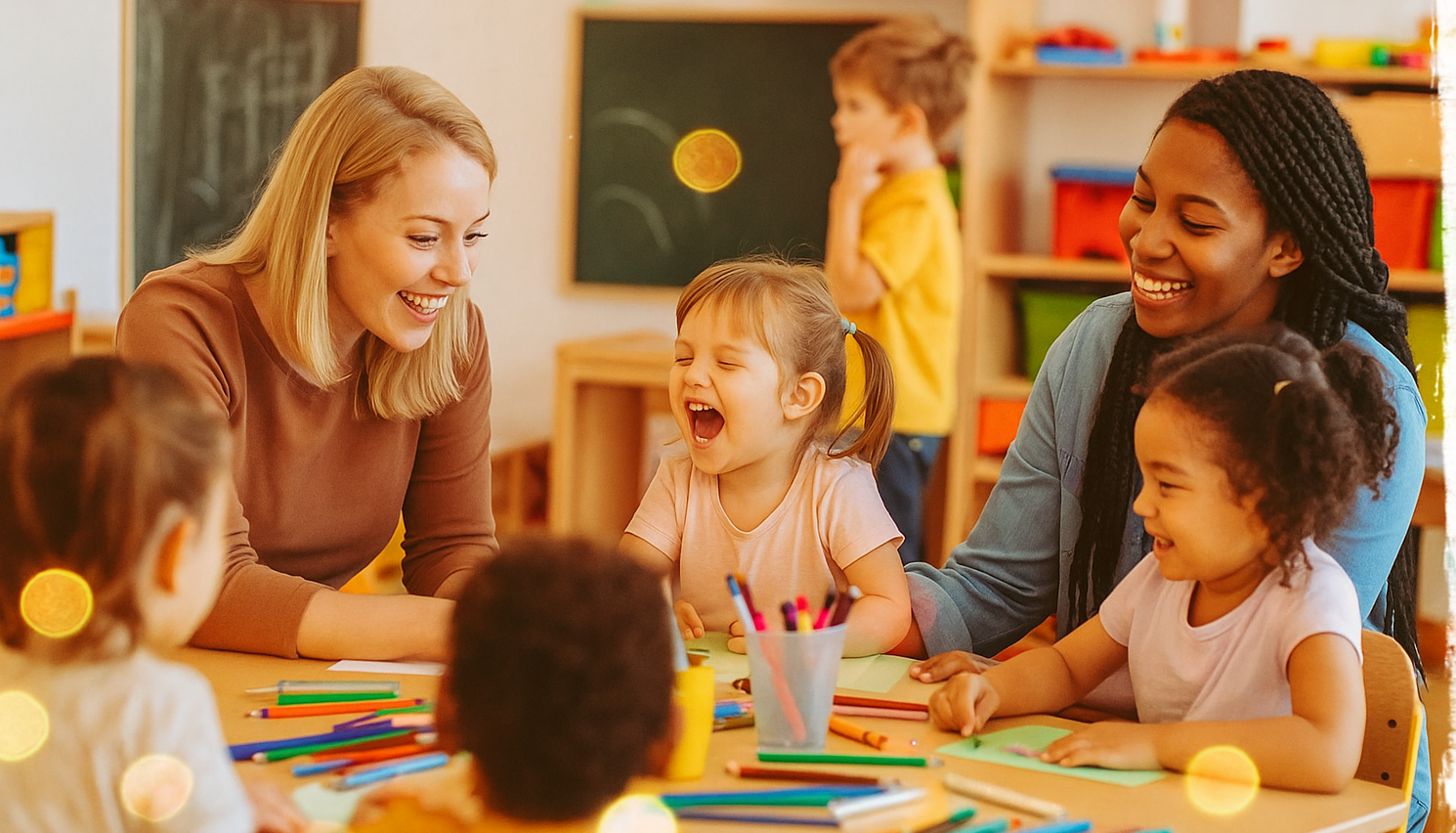 Pädagogische Fachkraft betreut Kinder in Berliner Kita – motivierender Einblick in den Arbeitsalltag für Quereinsteiger:innen